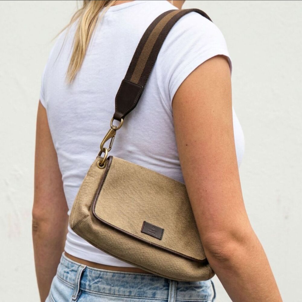 Vintage Gucci Canvas & Leather Shoulder Bag, Style # 106671 Made in Italy